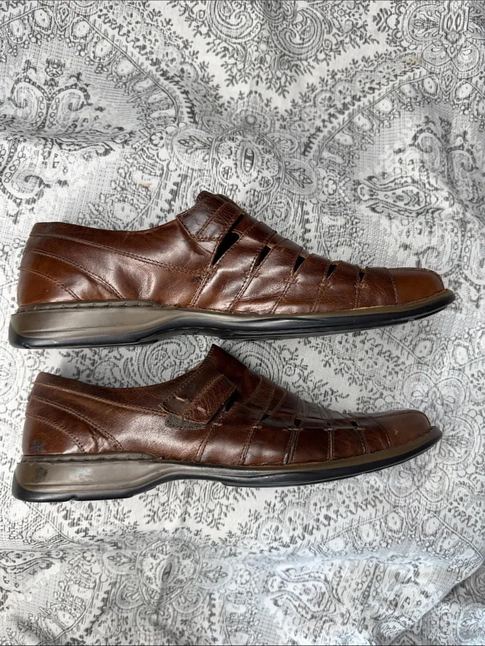 Josef Seibel Men's Brown Leather Fisherman Sandals - Size 43